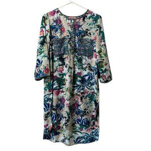Olive Hill Floral Dress Women Size Medium Colorful Lightweight Buttons Polyester